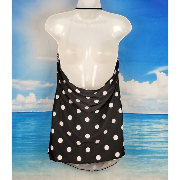 Woman's BLACK Polka Dot HALTER Swim Dress Bathing Suit TANKINI Top size Lg - Picture 3 of 4